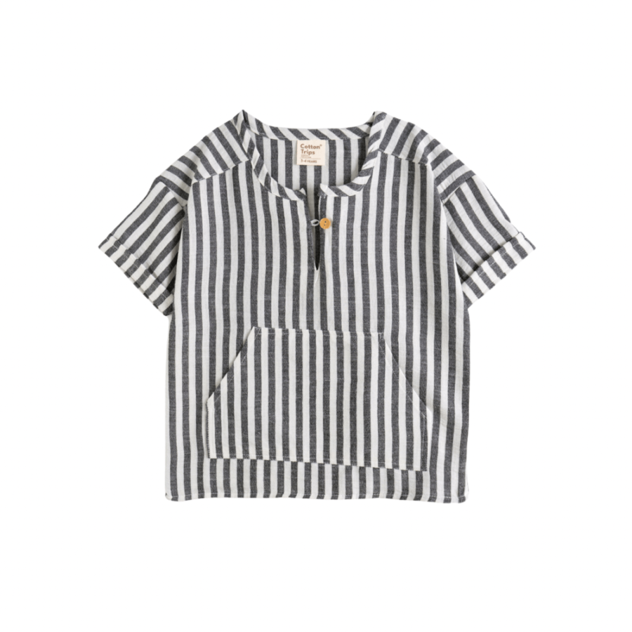 Gestreiftes Kurzarmhemd und Shorts Set in schwarz und Weiß – Bild 6