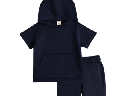 Kurzarm-Shirt und Shorts Set in Dunkelblau