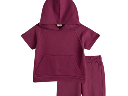 Kurzarm-Shirt und Shorts Set in Bordeaux