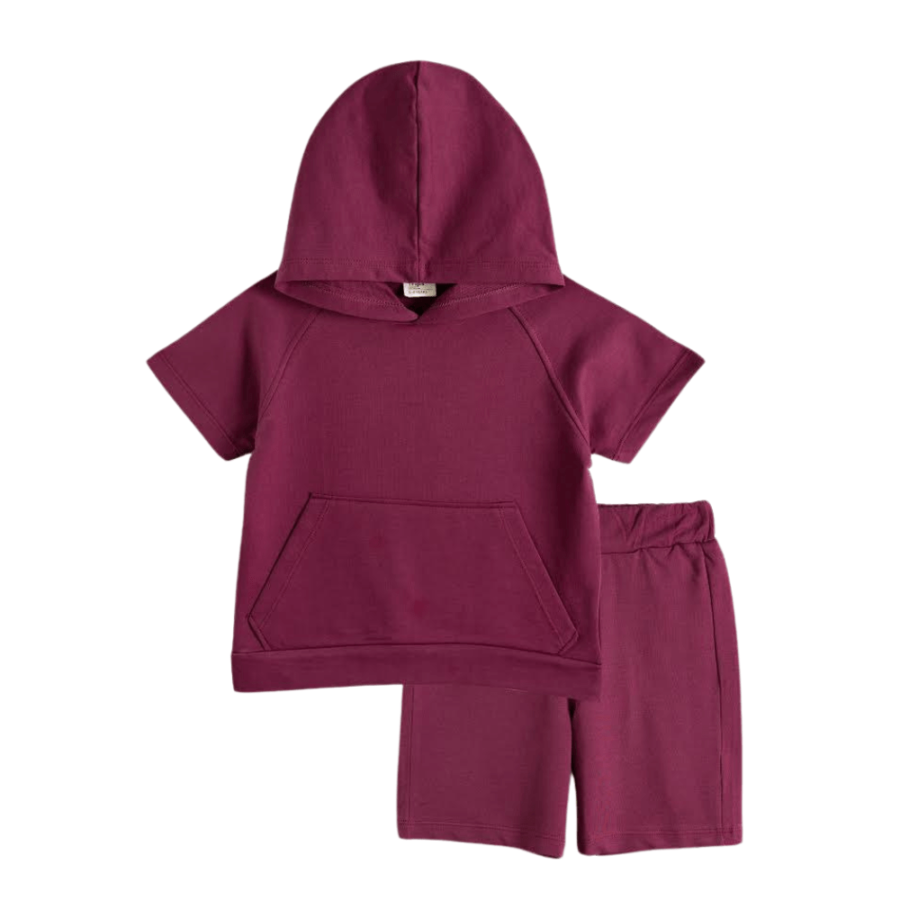 Kurzarm-Shirt und Shorts Set in Bordeaux