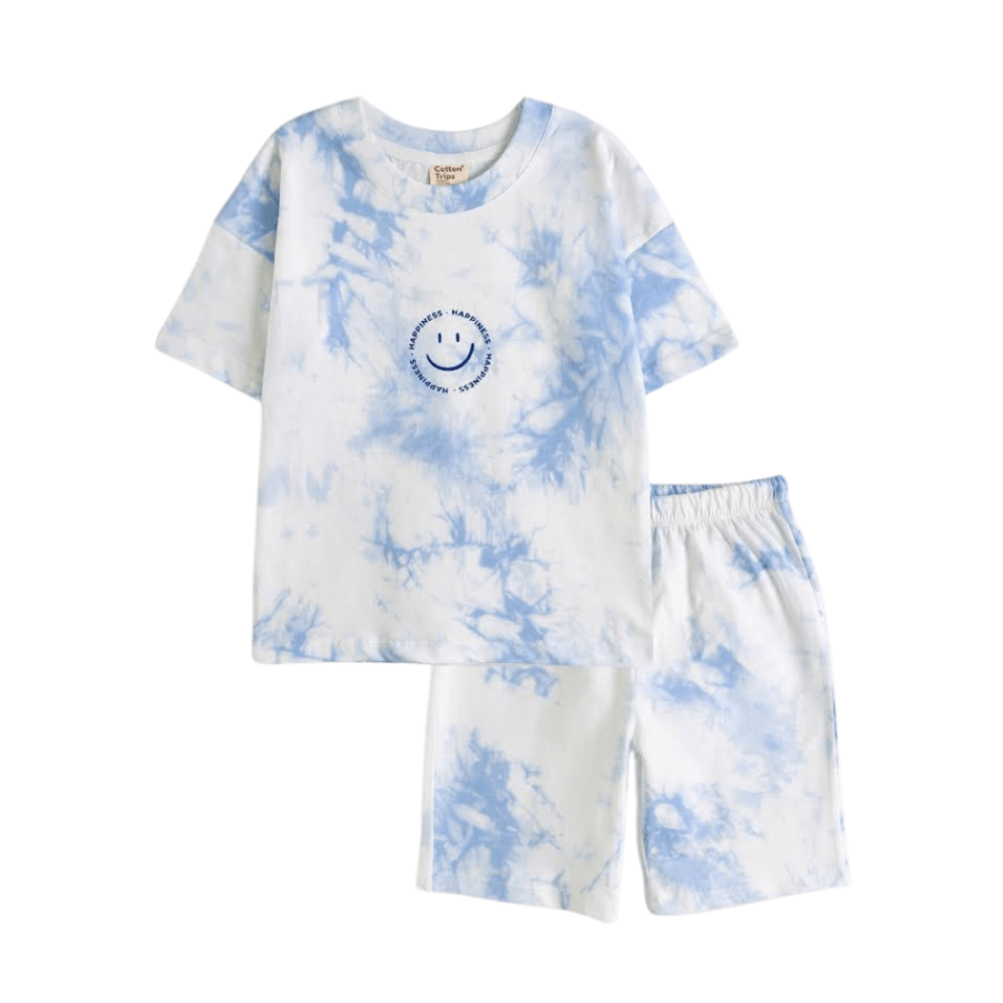 Blau-Weißen T-Shirt und Shorts Set mit Smiley
