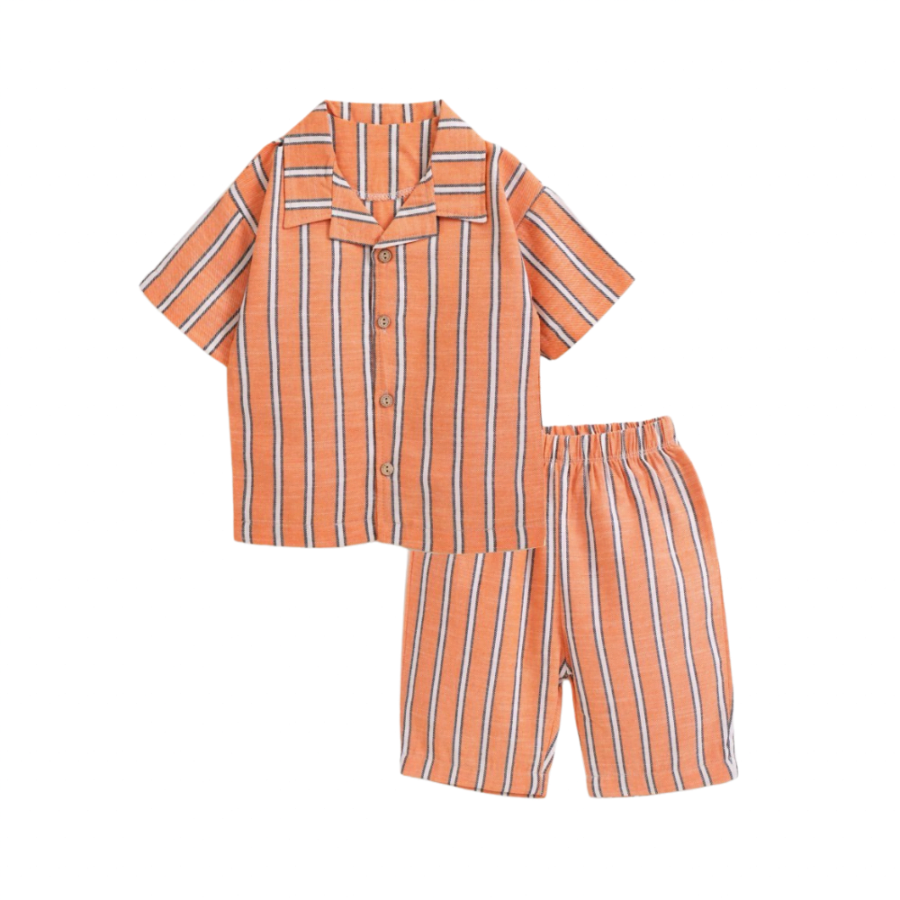Gestreiftes Kurzarmhemd und Shorts Set in Orange und Weiß
