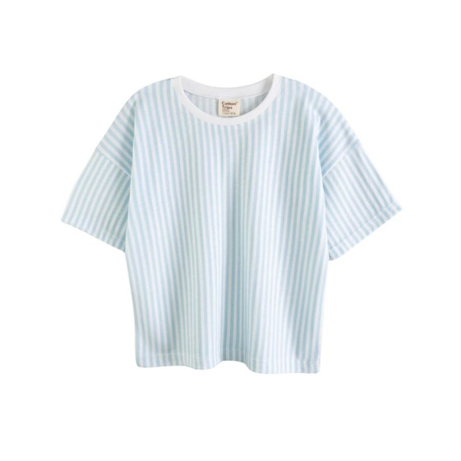 Kurzarm-T-Shirt in Hellblau-Weiß gestreift