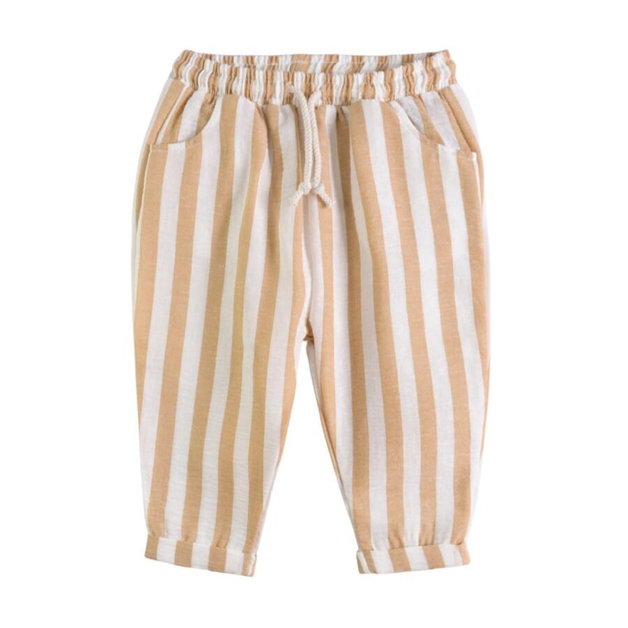 Haremshose in Beige-Weiß gestreift