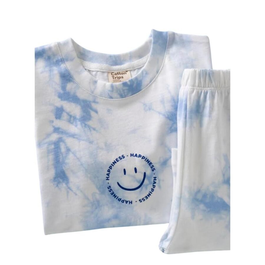 Blau-Weißen T-Shirt und Shorts Set mit Smiley – Bild 4
